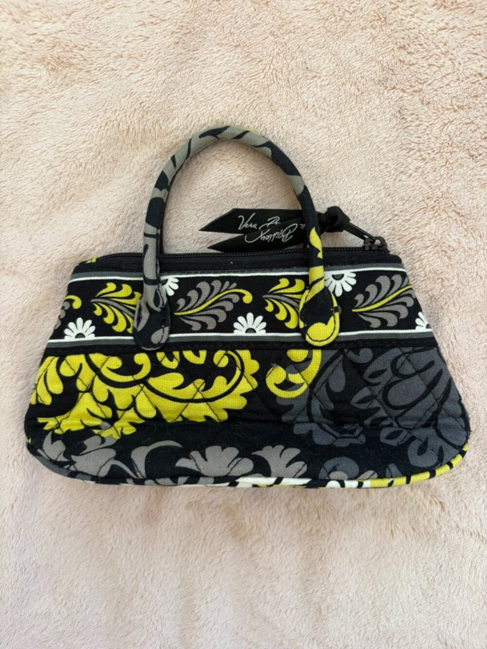 Vera Bradley Caitlyn Baroque Green Black Leafy Floral Zip Mini Top Handle Bag